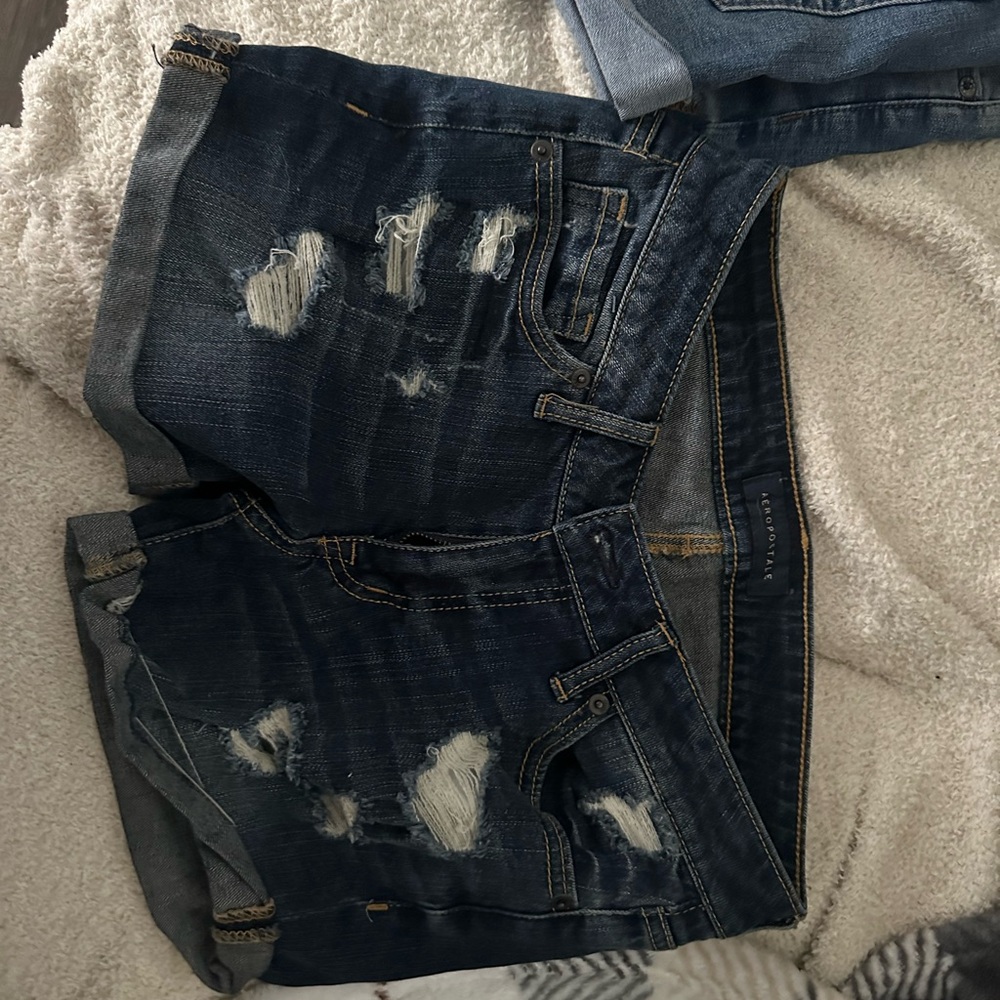Aeropostale Dark Blue Distressed Jean Shorts